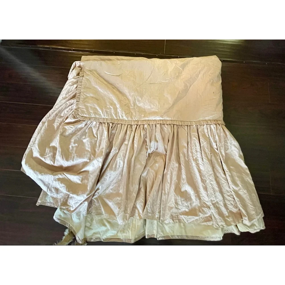Vtg Anne Gish Pink Iridescent DeLorme Silk Twin Comforters Set of 2, 22” Ruffle
